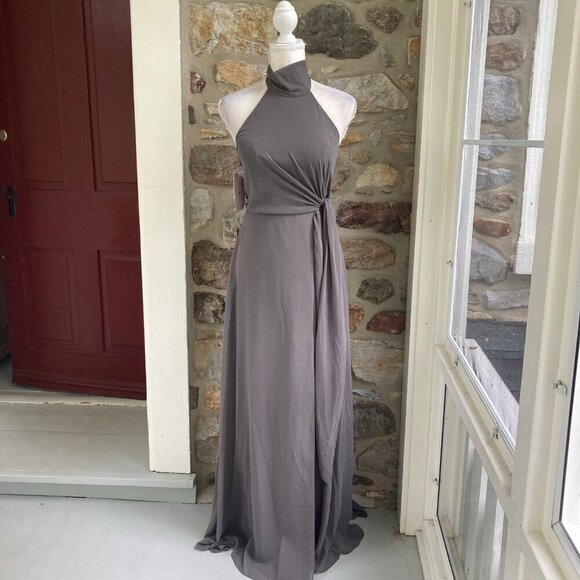 NWT Anthropologie BHlDN Jenny Yoo Elliya Maxi Dress Charcoal Gray Womens 2 - Picture 4 of 12